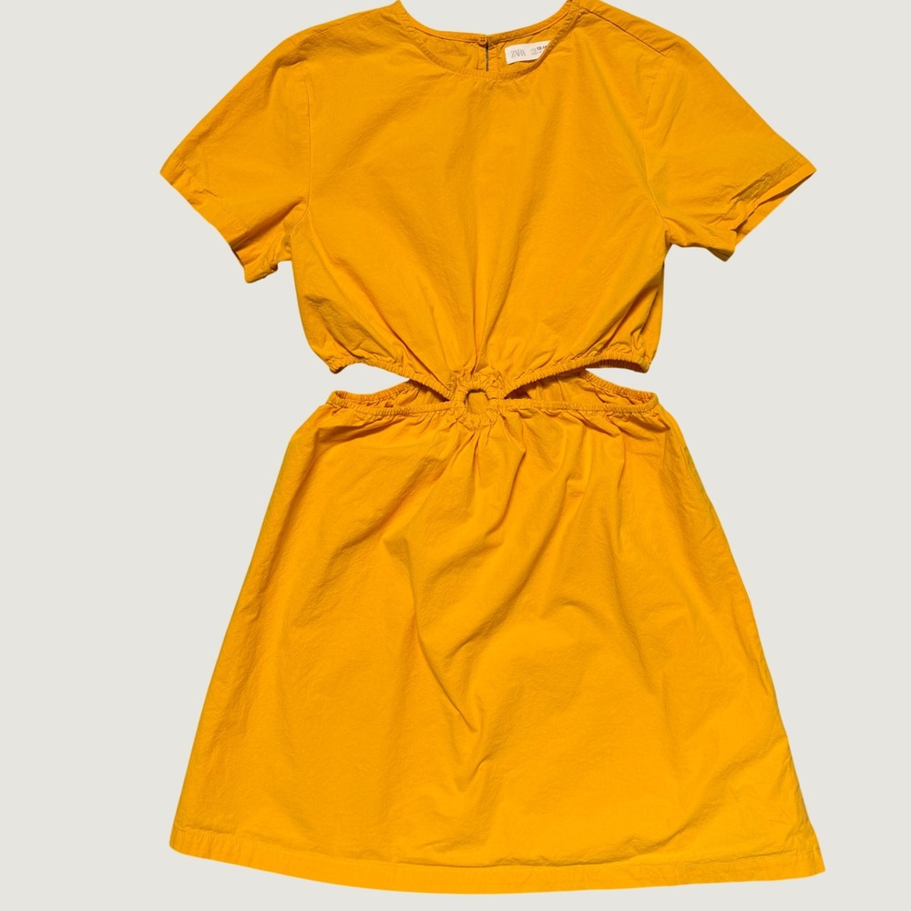 Zara Mustard Yellow Cotton Cut-Out O-Ring Mini‎ Dress Size 13-14 164cm